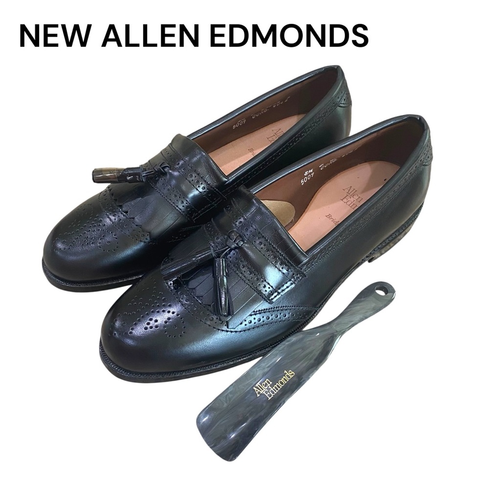 NEW ALLEN EDMONDS MENS BRIDGETON BLACK LEATHER KILTIE TASSEL LOAFERS SIZE 8.5C